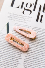 Hair Clips Set of 2 - Pink Marble