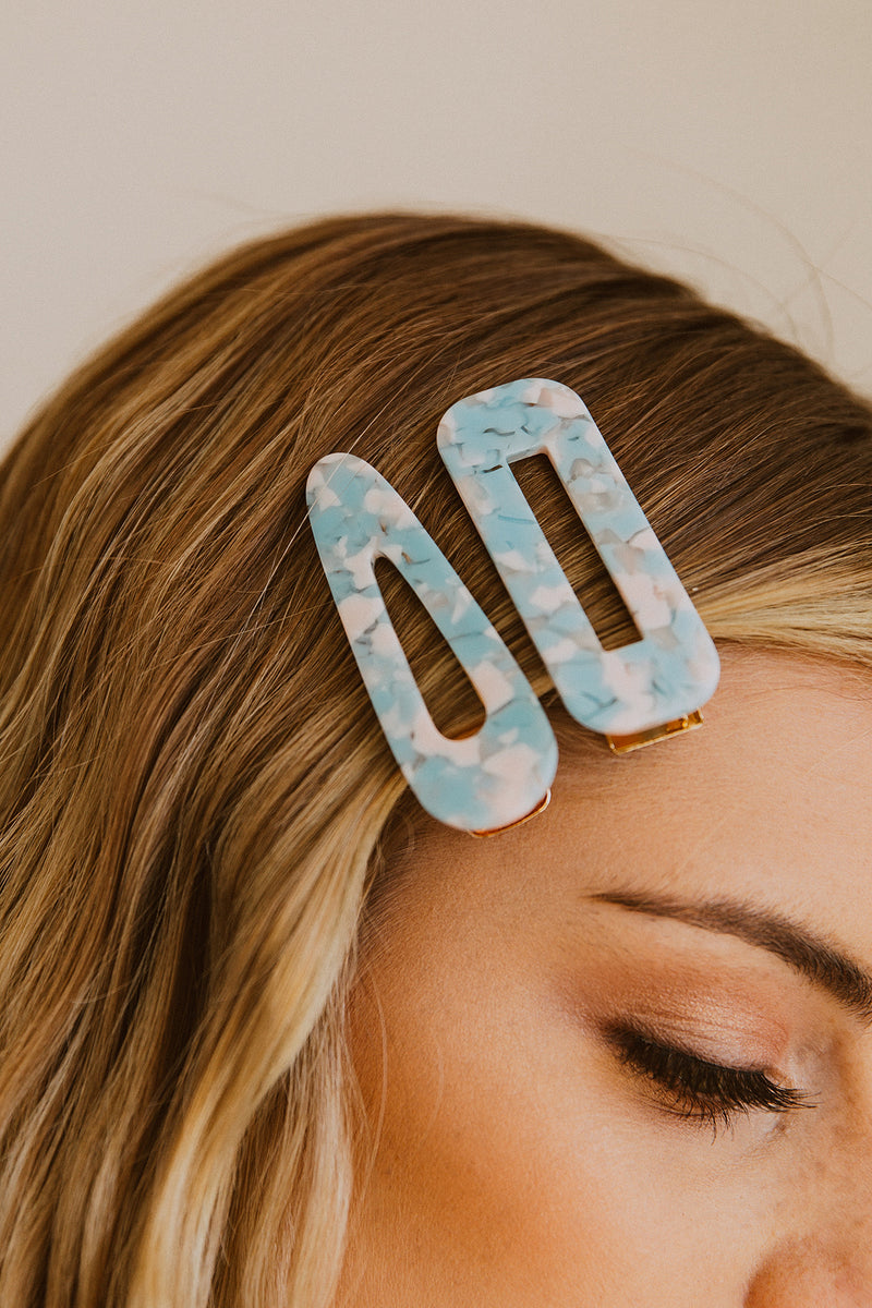 Hair Clips Set of 2 - Blue Marble