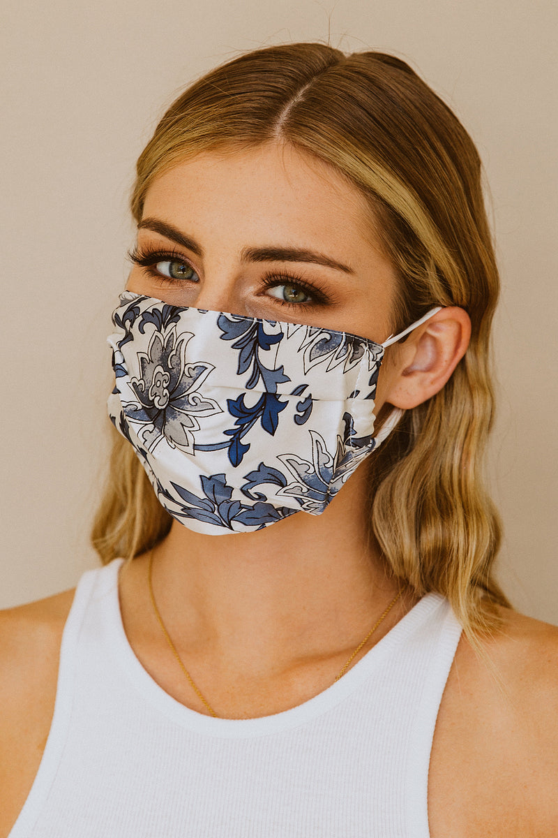 Silk Face Mask - Blue Floral